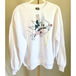 Disney Mickey Mouse Cupid Valentine White Graphic Sweatshirt Pullover Small NEW